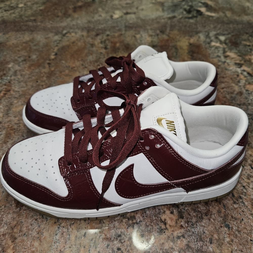 Nike Dunks Low Lx White and Burgundy Sneakers Glossy Dark Team Red Croc Size 9 - Picture 5 of 12